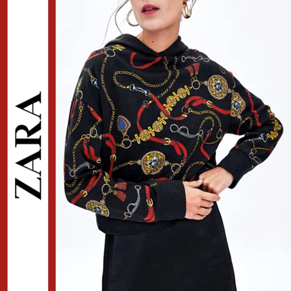 Zara | Equestrian Chain/Medallion Printed Hooded Sweatshirt Top